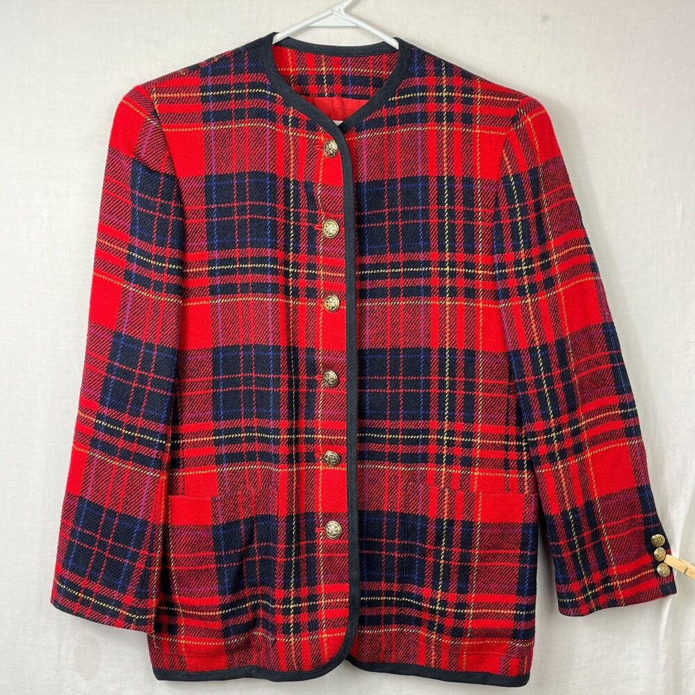 Vintage Liz Claiborne Wool Blend Plaid Blazer Womens 6P Suit 90s Oversized 90s